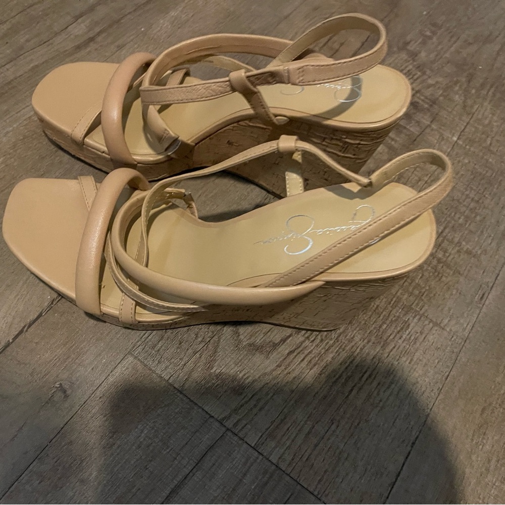 Jessica Simpson Cream Wedge Sandals Strappy Design